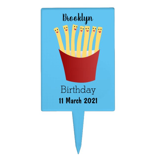 Cute kawaii fries fast food cartoon illustration  cake topper (Front)