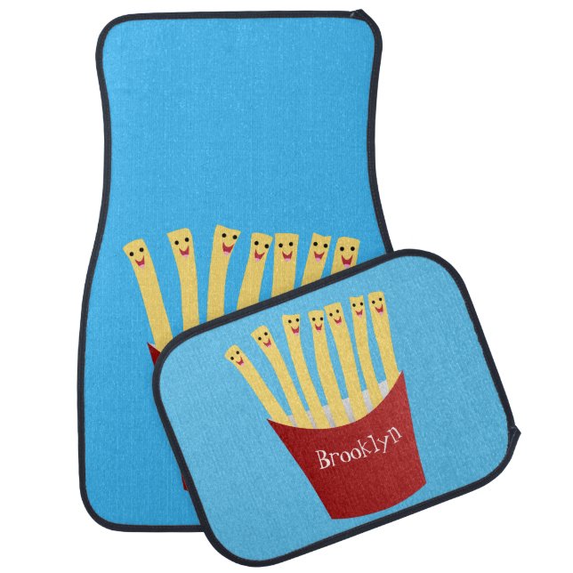 Cute kawaii fries fast food cartoon illustration car floor mat (Set)
