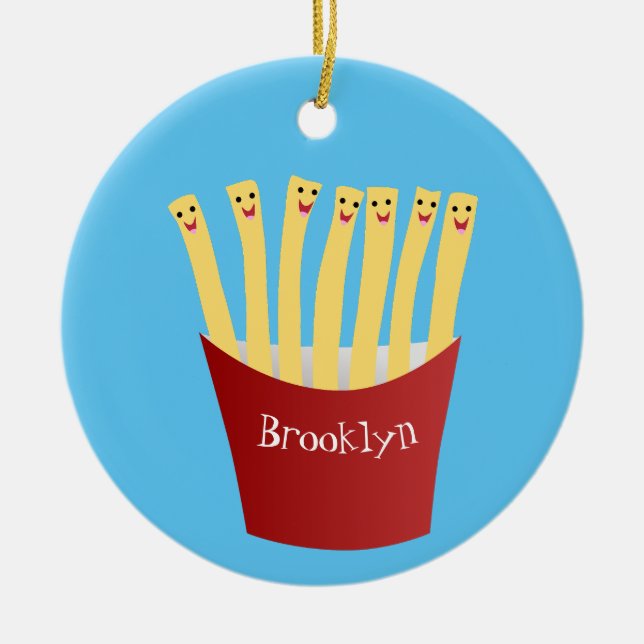 Cute kawaii fries fast food cartoon illustration ceramic ornament (Front)
