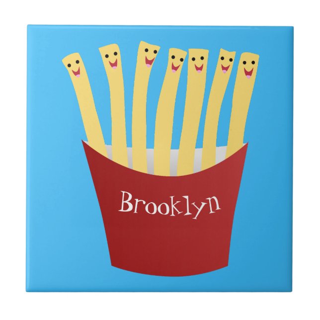 Cute kawaii fries fast food cartoon illustration ceramic tile (Front)