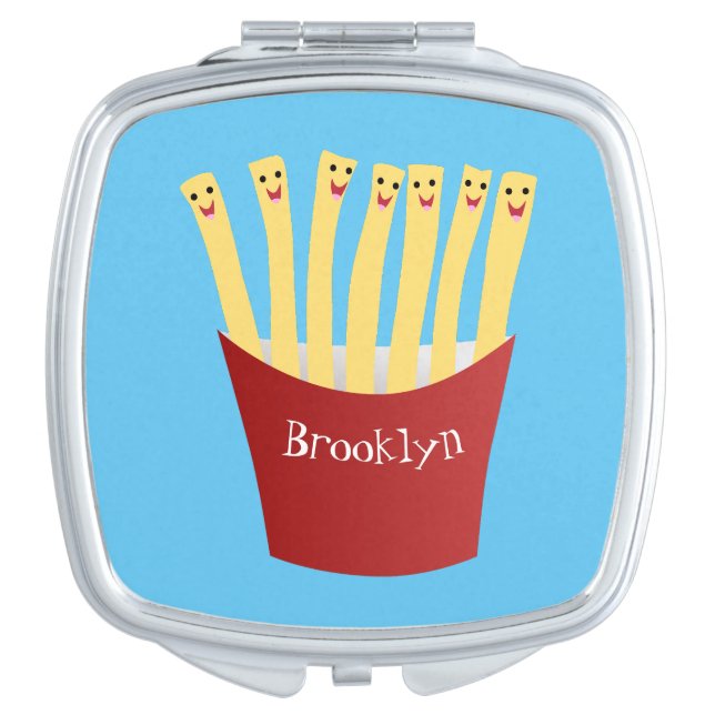 Cute kawaii fries fast food cartoon illustration compact mirror (Front)