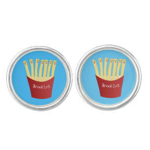 Cute kawaii fries fast food cartoon illustration cufflinks