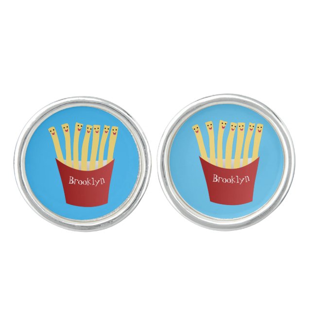 Cute kawaii fries fast food cartoon illustration cufflinks (Front)