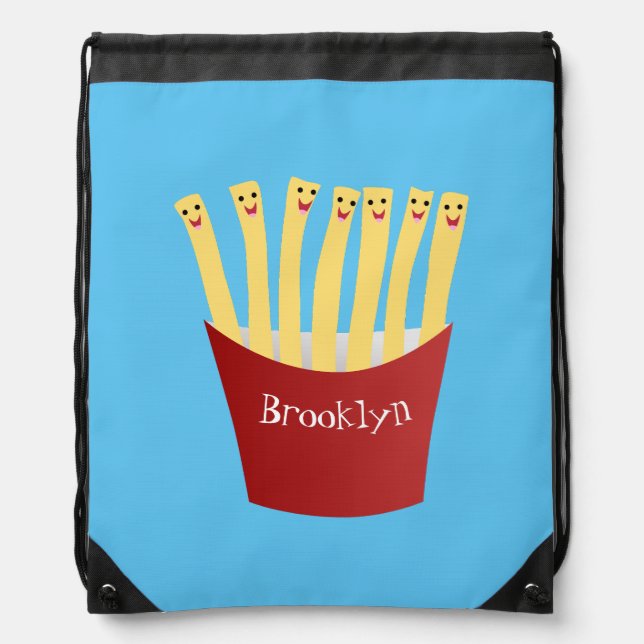 Cute kawaii fries fast food cartoon illustration drawstring bag (Front)