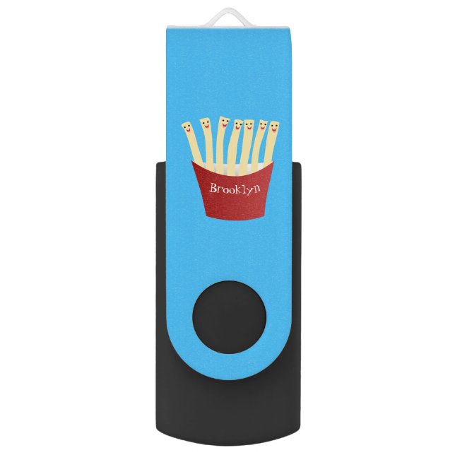 Cute kawaii fries fast food cartoon illustration flash drive (Front Vertical)
