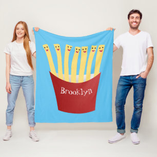 Cute kawaii fries fast food cartoon illustration fleece blanket