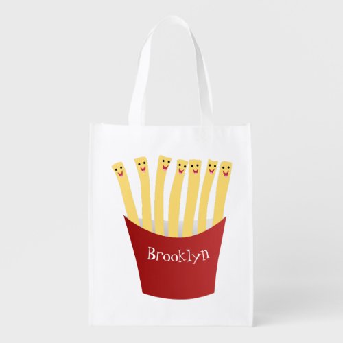 Cute kawaii fries fast food cartoon illustration grocery bag