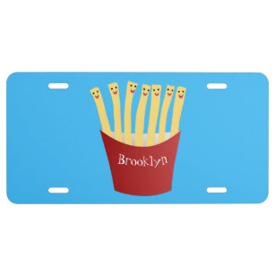 Cute kawaii fries fast food cartoon illustration license plate