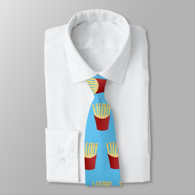 Cute kawaii fries fast food cartoon illustration neck tie (Tied)