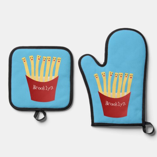 Cute kawaii fries fast food cartoon illustration oven mitt  pot holder set