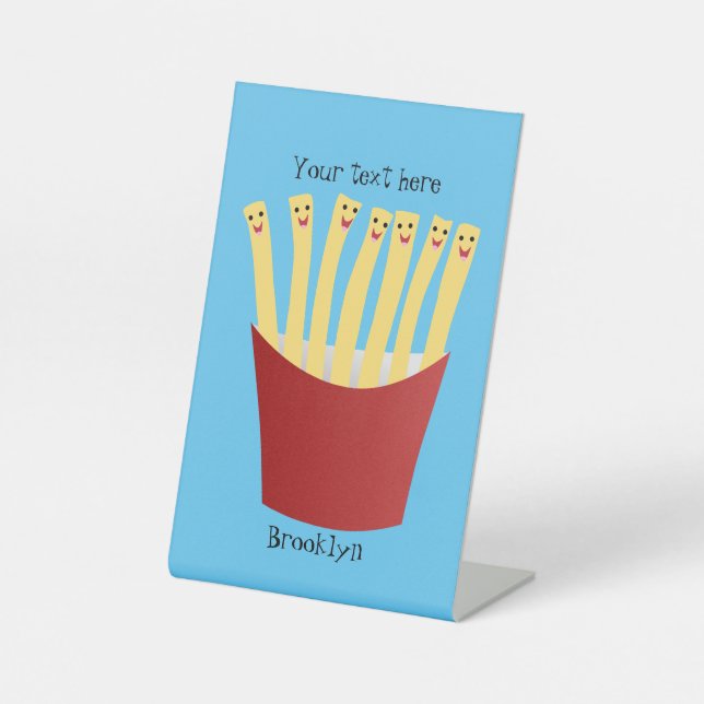 Cute kawaii fries fast food cartoon illustration pedestal sign (Front)