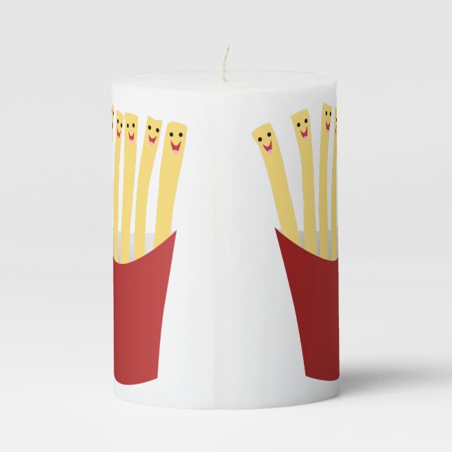 Cute kawaii fries fast food cartoon illustration  pillar candle (Back)
