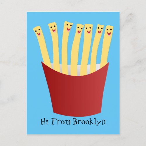 Cute kawaii fries fast food cartoon illustration postcard