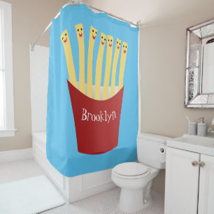 Cute kawaii fries fast food cartoon illustration shower curtain