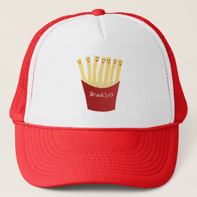 Cute kawaii fries fast food cartoon illustration trucker hat (Front)
