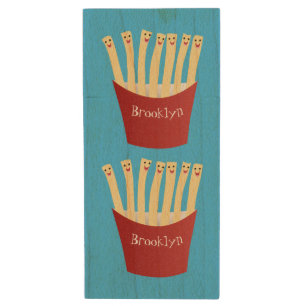 Cute kawaii fries fast food cartoon illustration wood flash drive