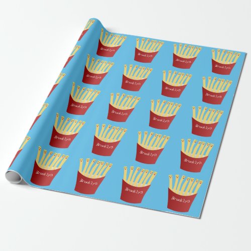 Cute kawaii fries fast food cartoon illustration wrapping paper