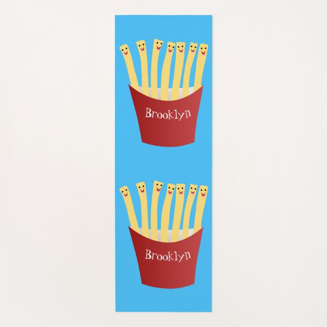 Cute kawaii fries fast food cartoon illustration yoga mat (Front)
