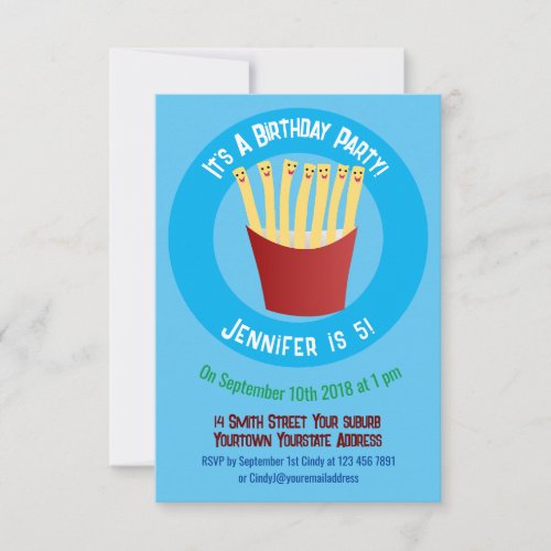Cute kawaii fries fast food cartoon invitation