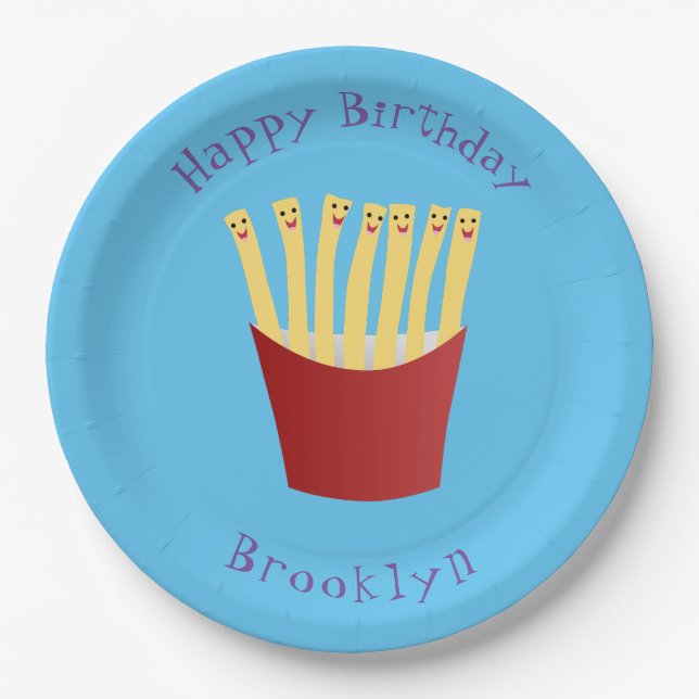 Cute kawaii fries fast food cartoon paper plates (Front)