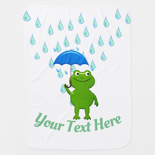 Cute Kawaii Frog and Rain Baby Blanket (Front)