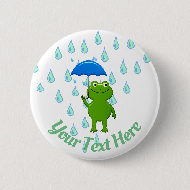 Cute Kawaii Frog and Rain Button (Front)