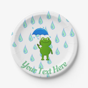 Cute Kawaii Frog and Rain Paper Plates