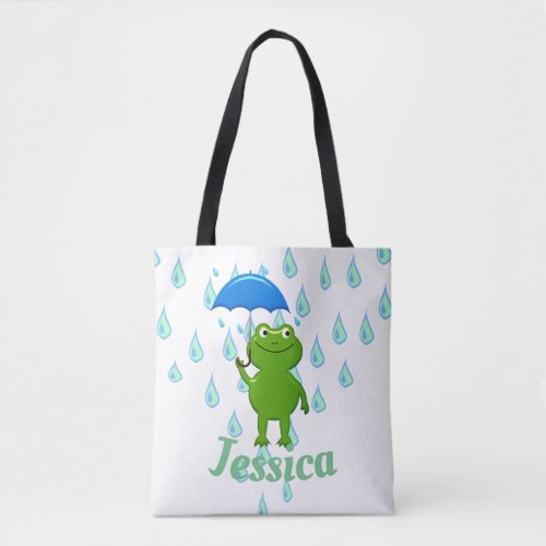 Cute Kawaii Frog and Rain Tote Bag