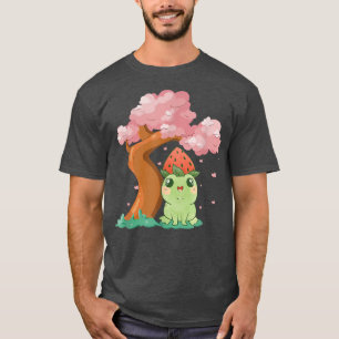 Cute kawaii frog and Sakura Cherry Blossom tree Ja T-Shirt