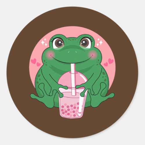 Cute Kawaii Frog Boba Bubble Tea Women Men Teen Classic Round Sticker
