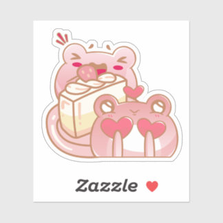 Cute Kawaii Frog Eating Cake Personalized Sticker