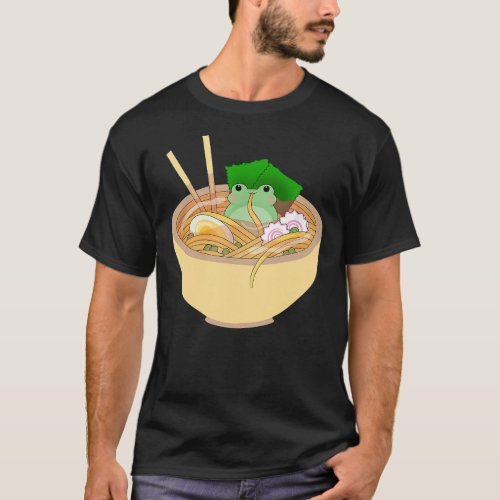 Cute Kawaii Frog Eating In Ramen Bowl  T_Shirt
