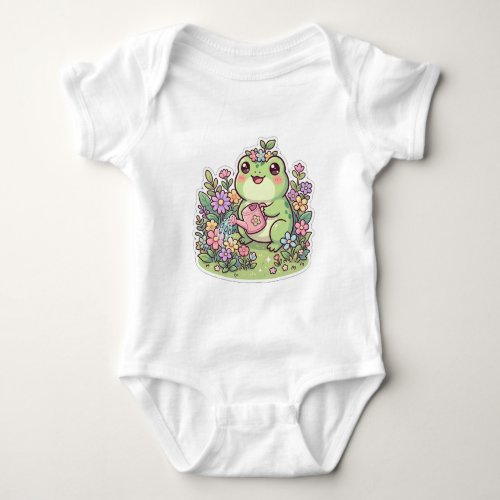 Cute Kawaii Frog Gardening Flowers Baby Bodysuit
