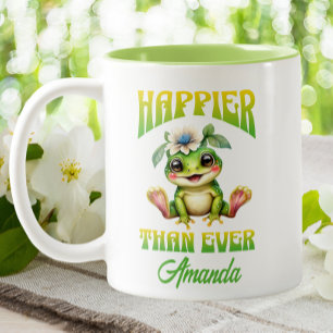 Cute Kawaii Frog Happier Than Ever Funny Two-Tone Coffee Mug