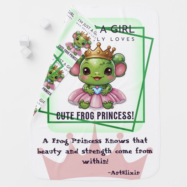 Cute Kawaii frog Princess Print Baby Blanket (In Situ)