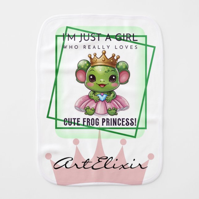 Cute Kawaii frog Princess Print Baby Burp Cloth (Front)
