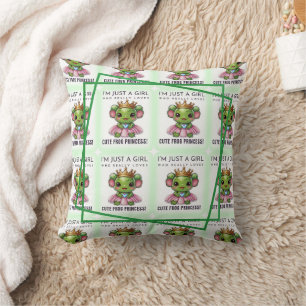 Cute Kawaii frog Princess Print Throw Pillow