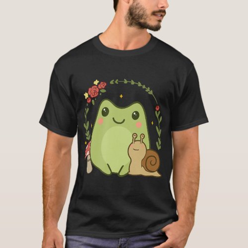 Cute Kawaii Frog Snail Mushroom Cottagecore Aesthe T_Shirt