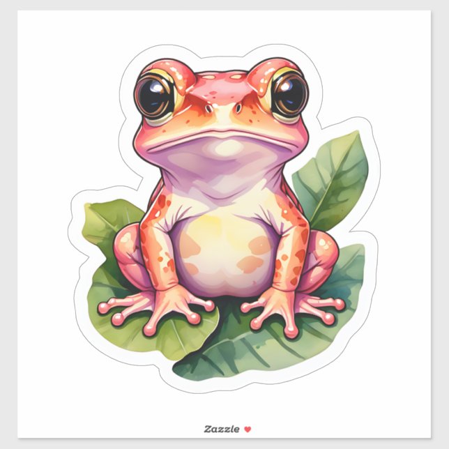 Cute Kawaii Frog Standing On Leaves Sticker (Sheet)