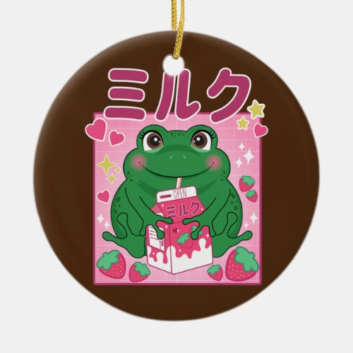 Cute Kawaii Frog Strawberry Milk Women Men Teen Ceramic Ornament
