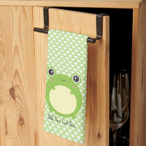 Cute Kawaii Frog with Personalized Text and Photo  Kitchen Towel