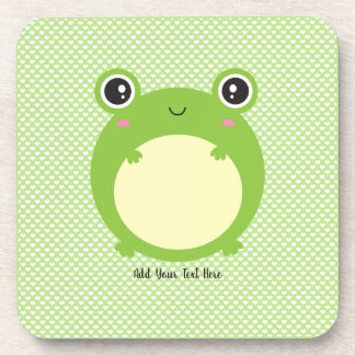Cute Kawaii Frog with Personalized Text Beverage Coaster