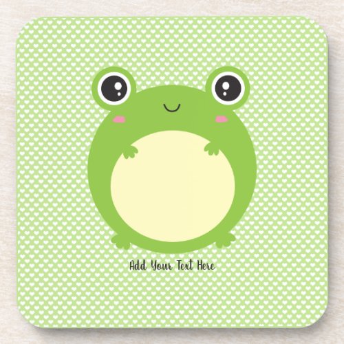 Cute Kawaii Frog with Personalized Text  Beverage Coaster