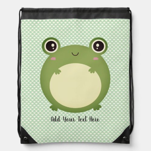 Cute Kawaii Frog with Personalized Text Drawstring Bag