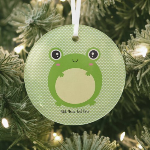 Cute Kawaii Frog with Personalized Text  Glass Ornament
