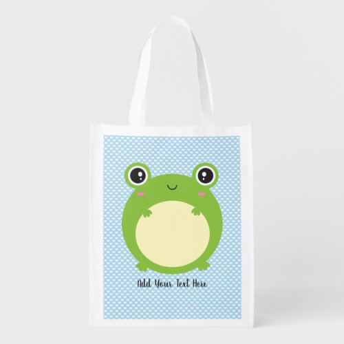 Cute Kawaii Frog with Personalized Text Grocery Bag