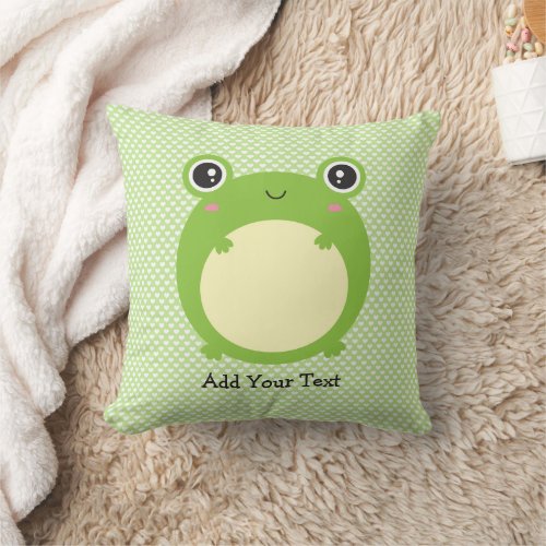 Cute Kawaii Frog with Personalized Text  Throw Pillow