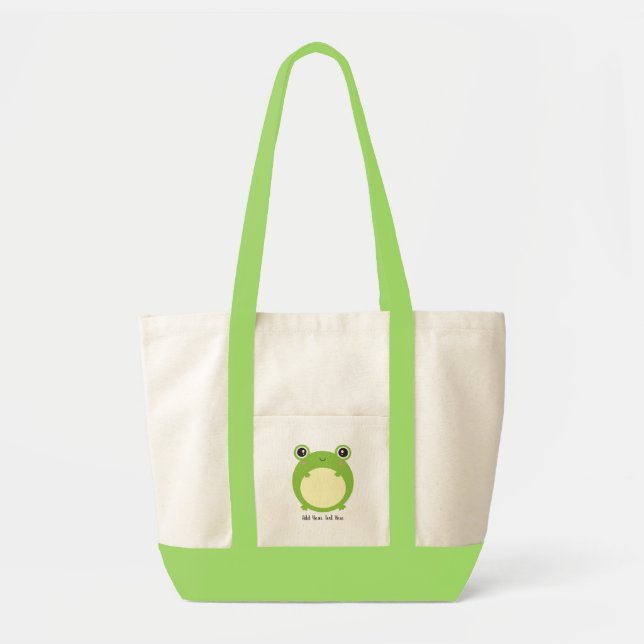 Cute Kawaii Frog with Personalized Text  Tote Bag (Front)