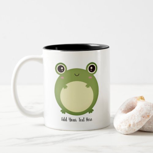 Cute Kawaii Frog with Personalized Text  Two_Tone Coffee Mug