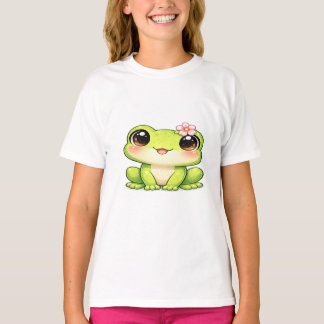 Cute Kawaii Frog with Pink Flower T-Shirt